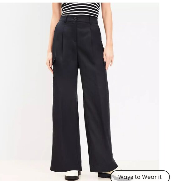 LOFT Drapery Wide Leg Cargo Pants - Picture 1 of 10